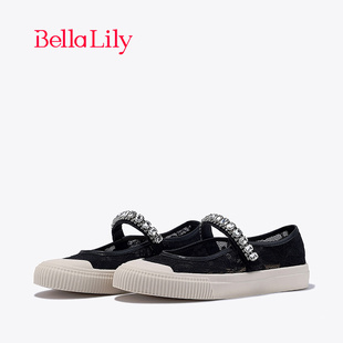 单鞋 BellaLily新款 法式 水钻温柔玛丽珍鞋 女甜美休闲板鞋