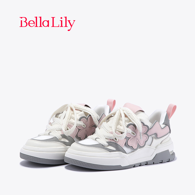 bellalily甜美厚底网面花朵板鞋