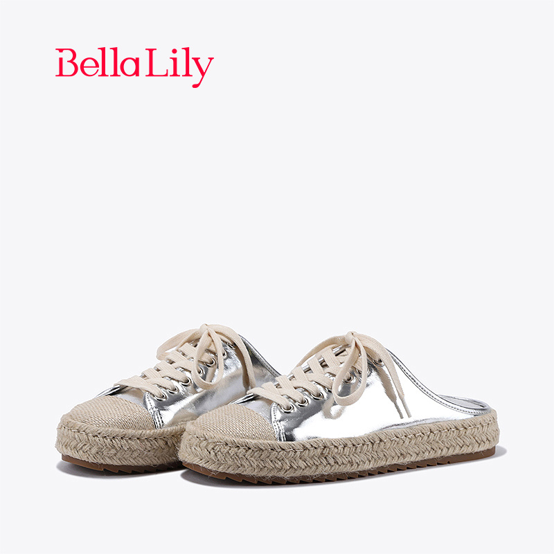 bellalily休闲平底银色半包拖鞋