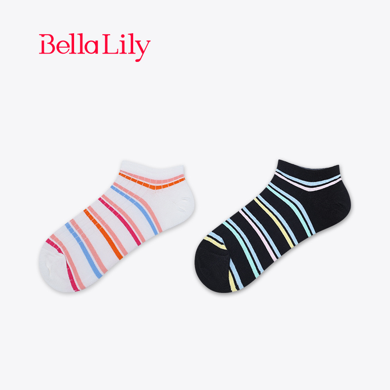 bellalily透气拼色条纹短筒棉袜