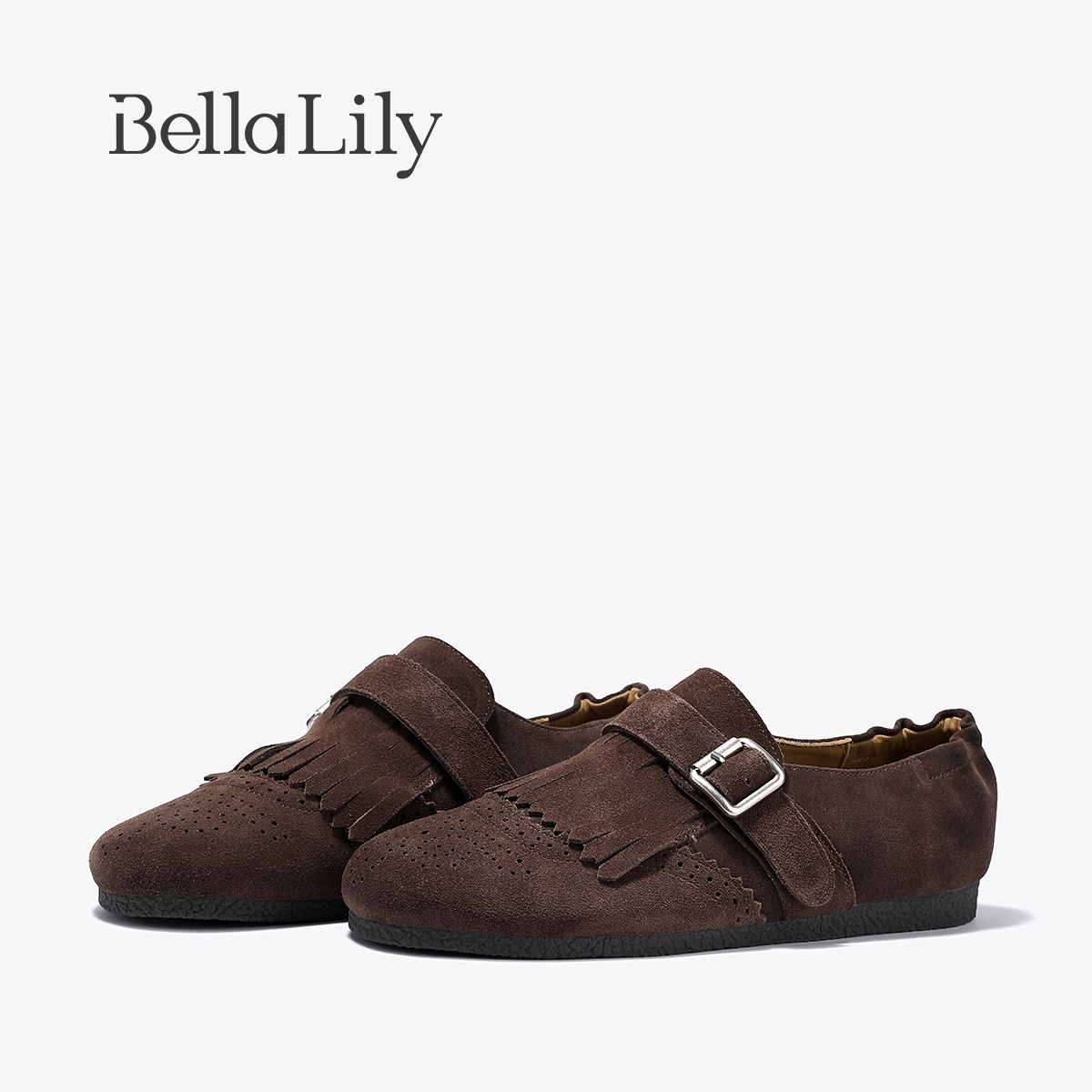 BellaLily2025秋季摩登牛皮平底单鞋复古英伦风乐福鞋一脚蹬女鞋
