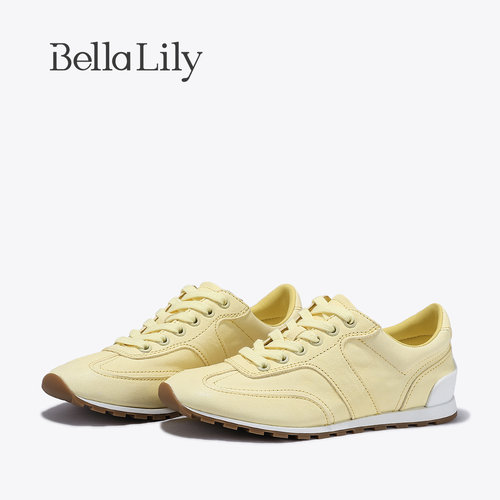 BellaLily2026秋新款个性极简圆头系带德训鞋女舒适平底休闲鞋女