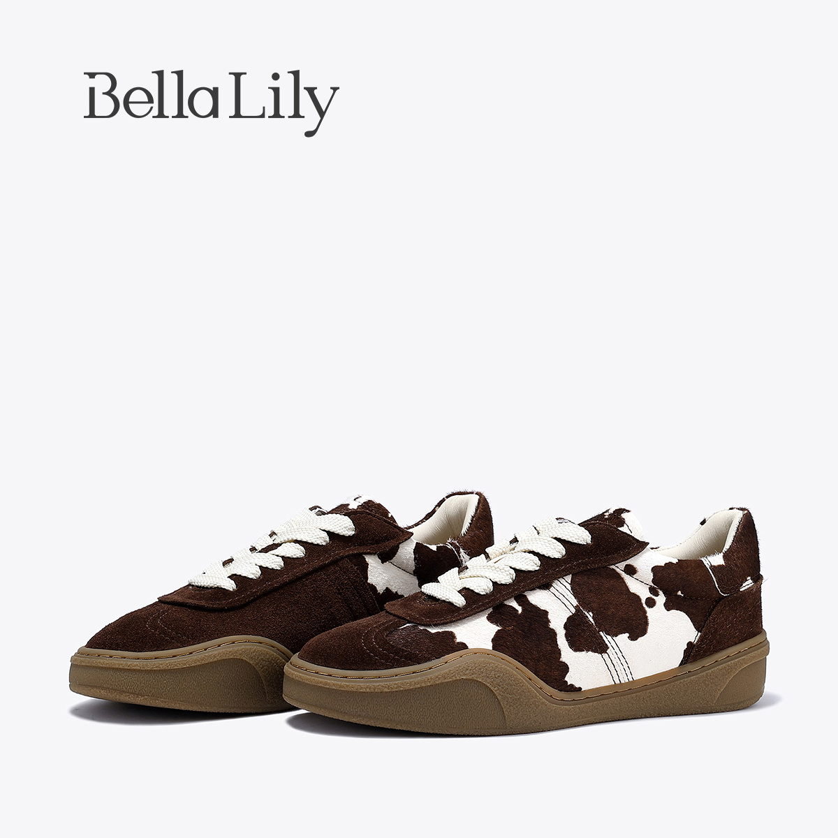 bellalily复古厚底奶牛纹德训鞋