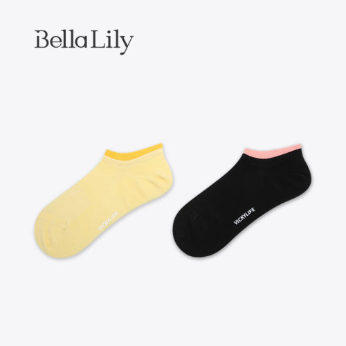 bellalily透气袜口拼色棉质短袜