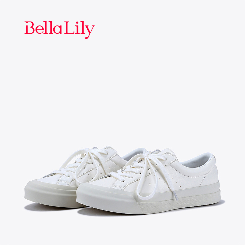 bellalily舒适平底牛皮小白鞋