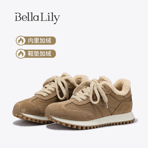 BellaLily2026冬季新款复古时尚加绒系带休闲鞋保暖舒适运动潮鞋