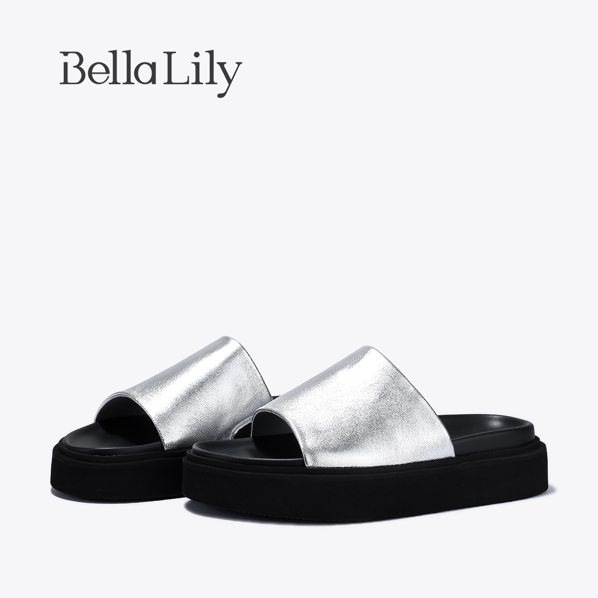 BellaLily2025夏季新款外穿银色拖鞋女厚底增高潮流一字拖凉拖鞋