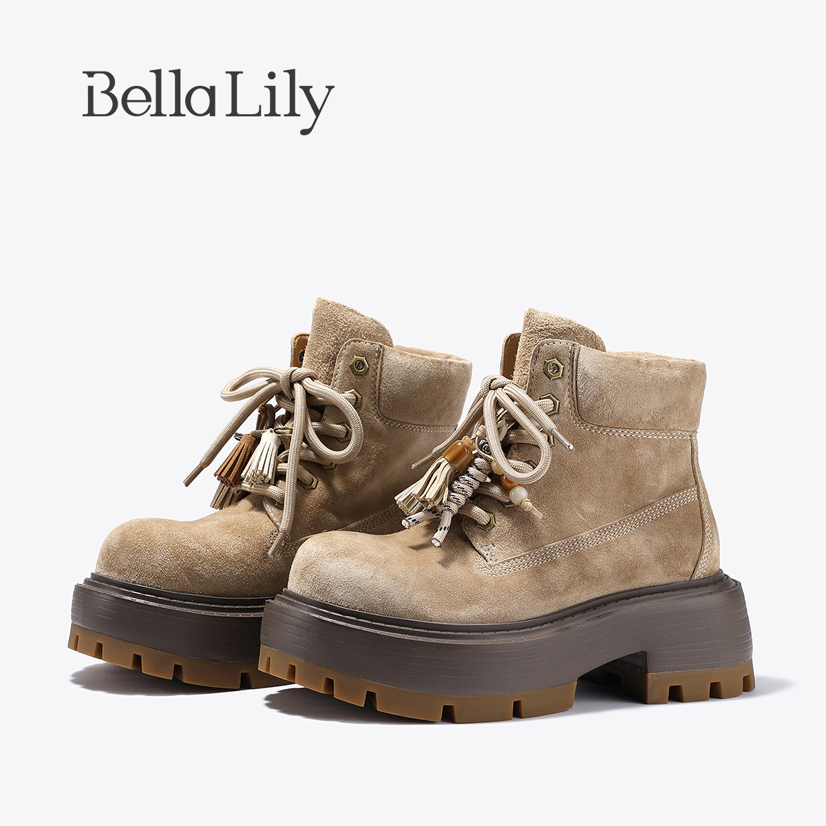 BellaLily2025秋季新款小众擦色马丁靴女磨砂牛皮短筒靴厚底靴子