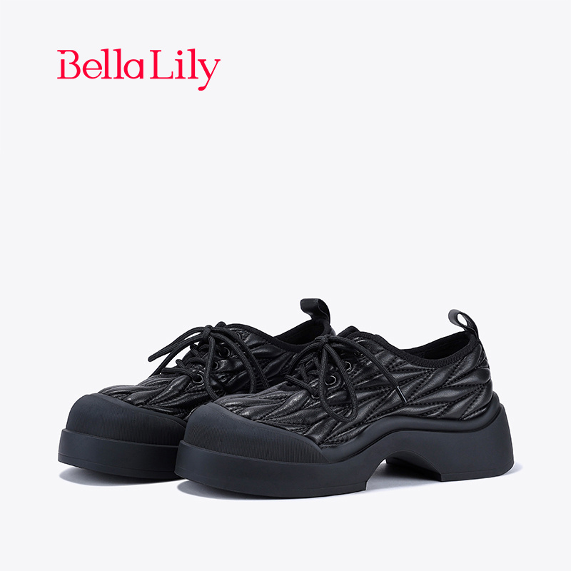 bellalily欧美厚底褶皱小皮鞋