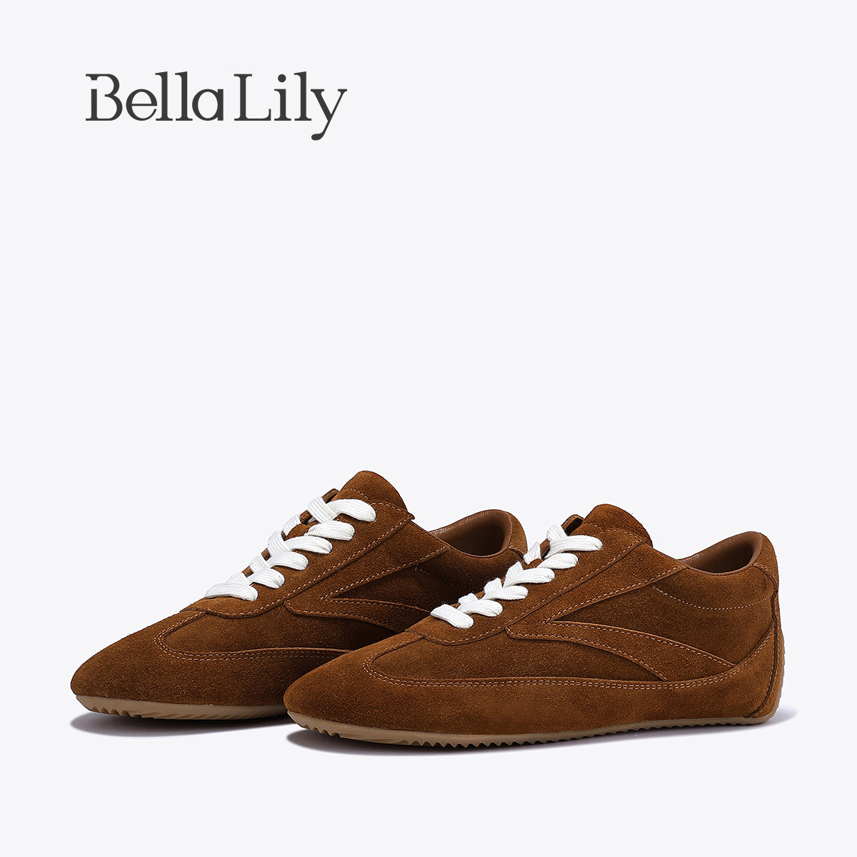 bellalily复古平底牛皮德训鞋