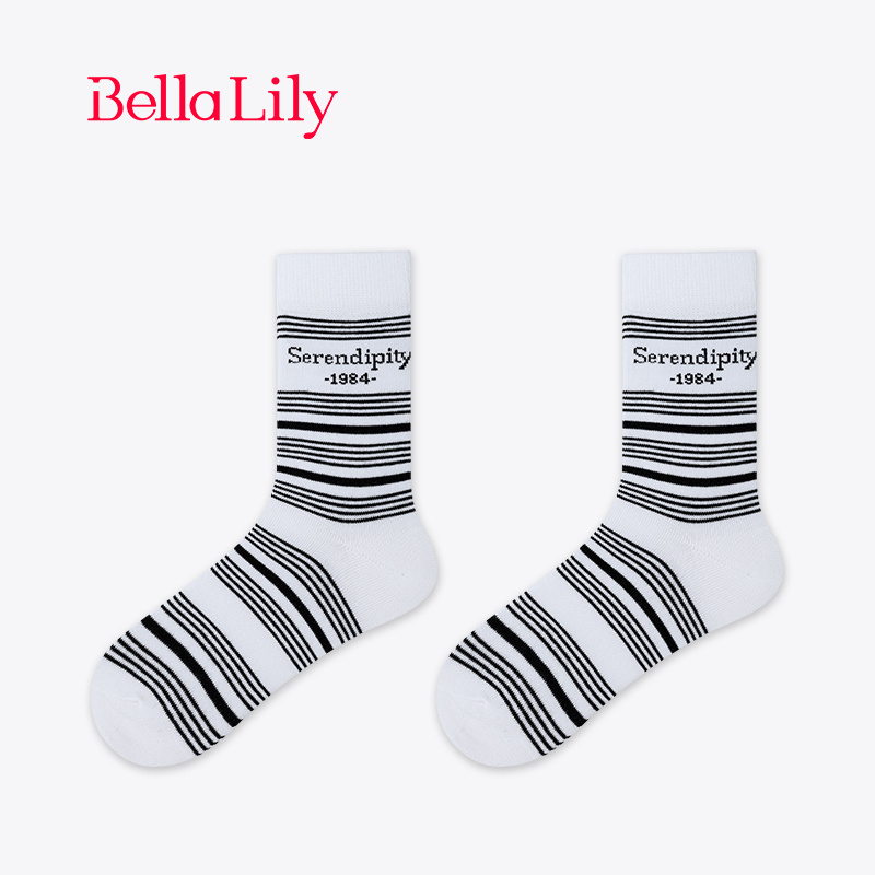 bellalily时尚条纹亲肤棉袜