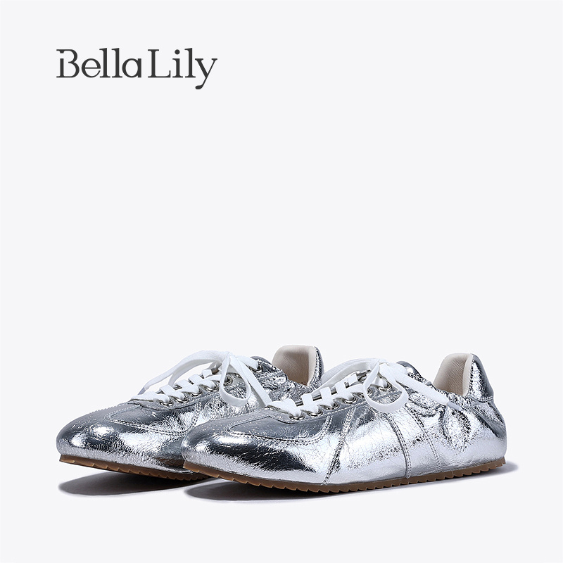 bellalily时尚平底牛皮德训鞋