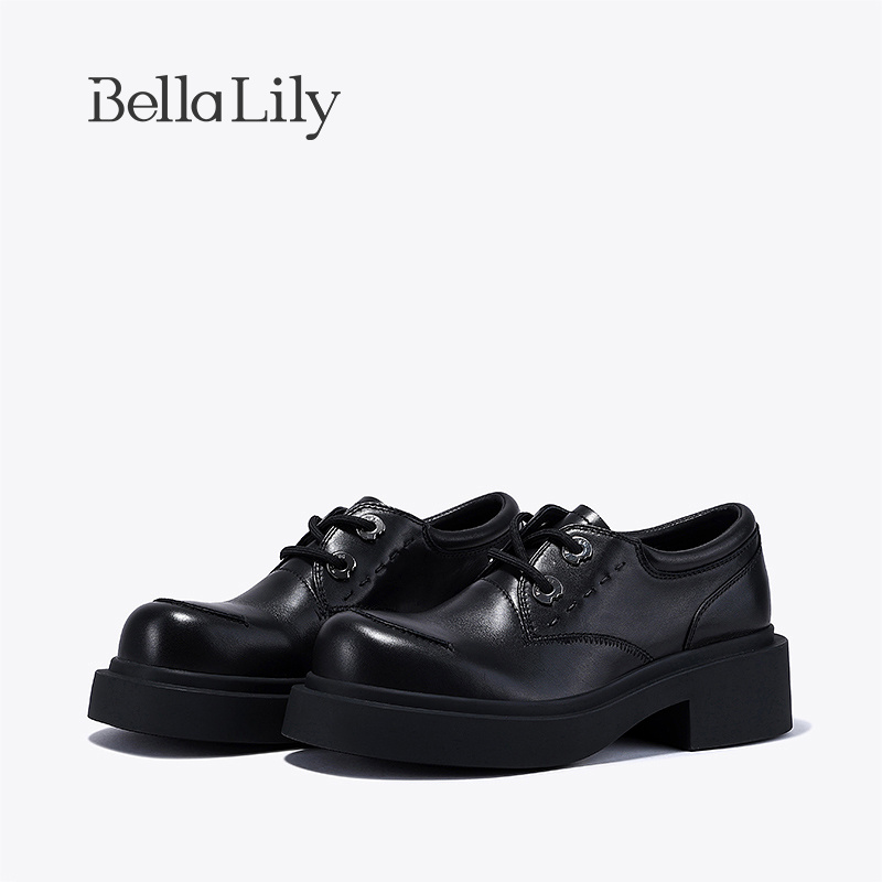 bellalily英伦粗跟大头小皮鞋