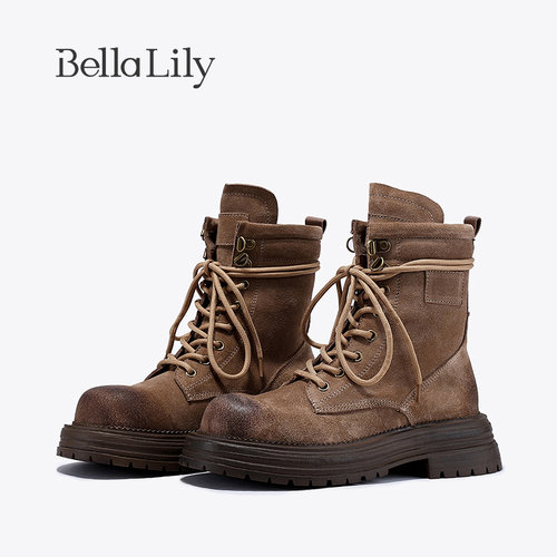 bellalily英伦厚底牛皮工装靴