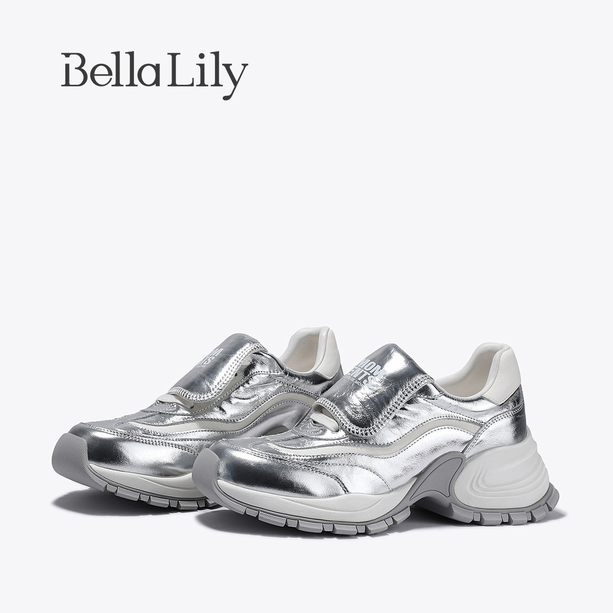 BellaLily2026秋季新款韩版银色厚底老爹鞋女百搭增高时尚休闲鞋