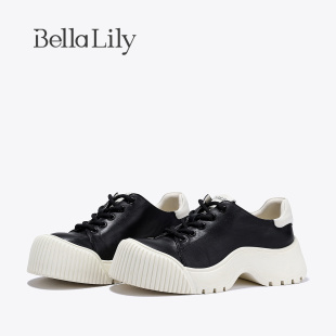 新款 潮鞋 牛皮增高休闲鞋 时尚 女厚底透气丑萌鞋 BellaLily秋季