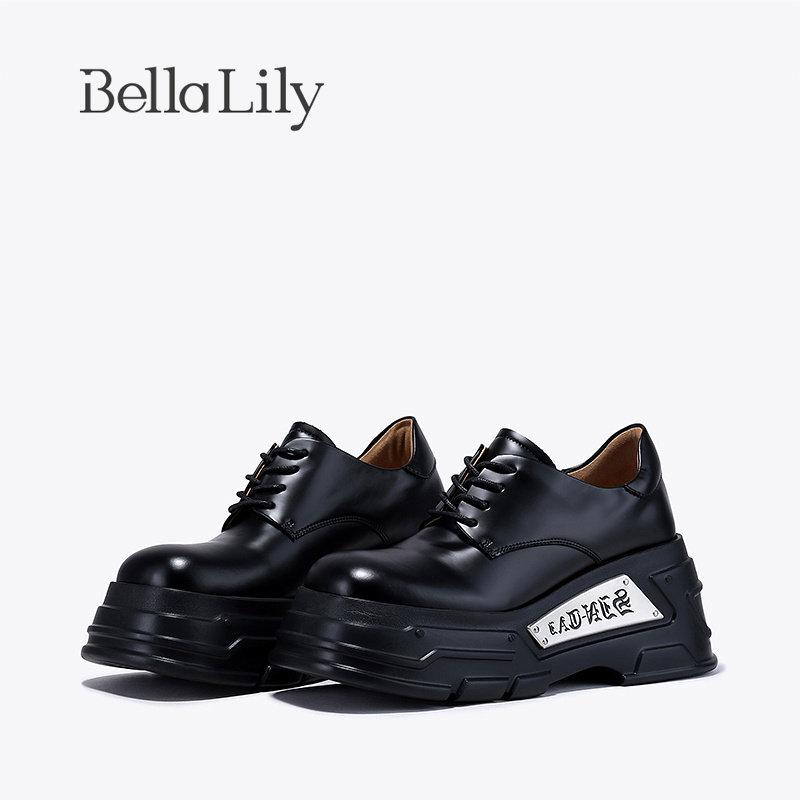 BellaLily2026夏季新款潮流时尚方头厚底鞋百搭休闲增高jk制服鞋