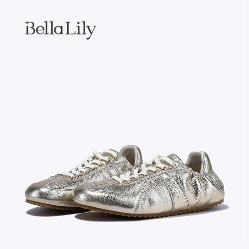 bellalily街头平底金色德训鞋