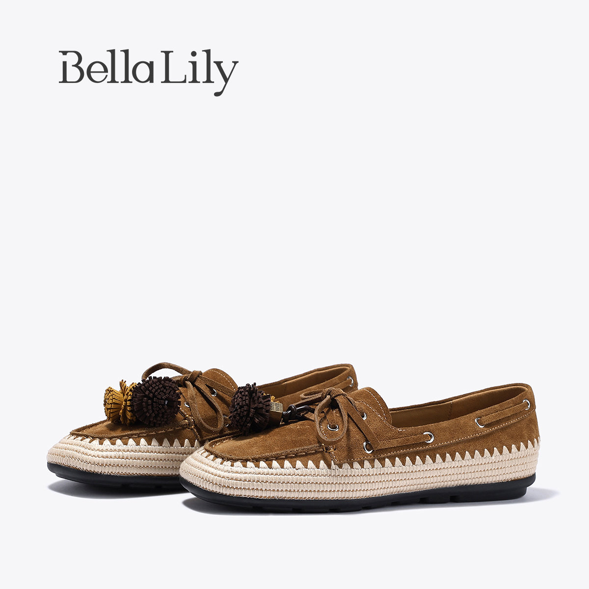 BellaLily2025秋季新款复古编织牛皮单鞋舒适一脚蹬休闲豆豆鞋女,女鞋,浅口单鞋,淘宝优惠券,粉丝福利购,淘宝优惠卷