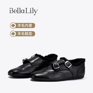 雕花小皮鞋 BellaLily2025冬季 洛克鞋 女单鞋 子 重工擦色牛皮乐福鞋
