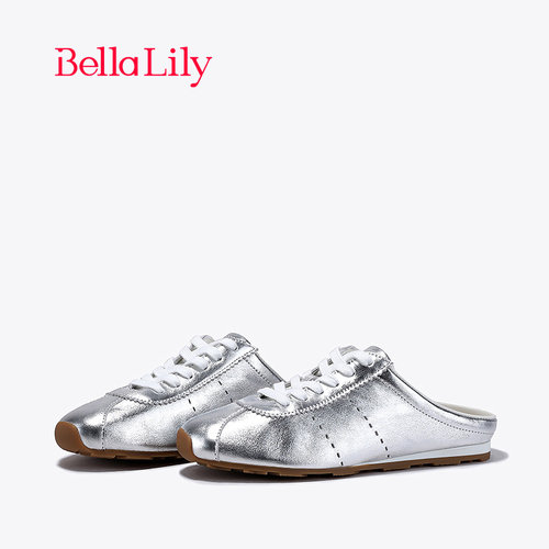 bellalily休闲平底银色包头拖鞋