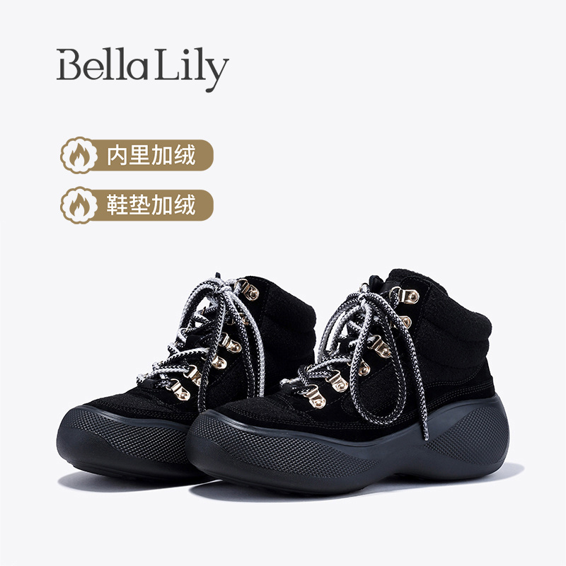 bellalily运动厚底加绒高帮鞋