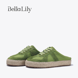 女高級綠個性 BellaLily2025夏季 新款 街頭風德訓鞋 子 包頭拖半拖鞋