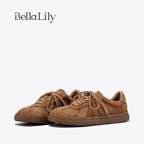 bellalily复古平底牛皮德训鞋