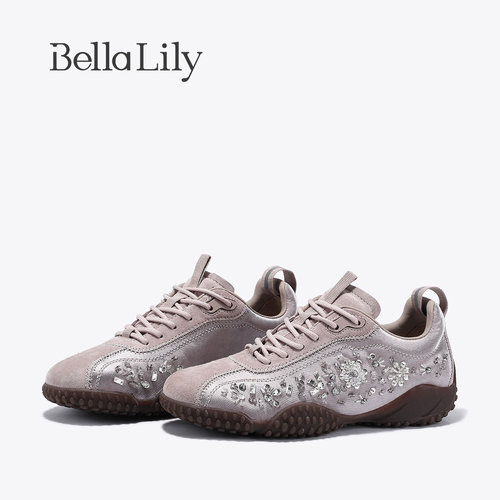 BellaLily2026秋季新款小众水钻拼接设计休闲鞋百搭轻便运动潮鞋
