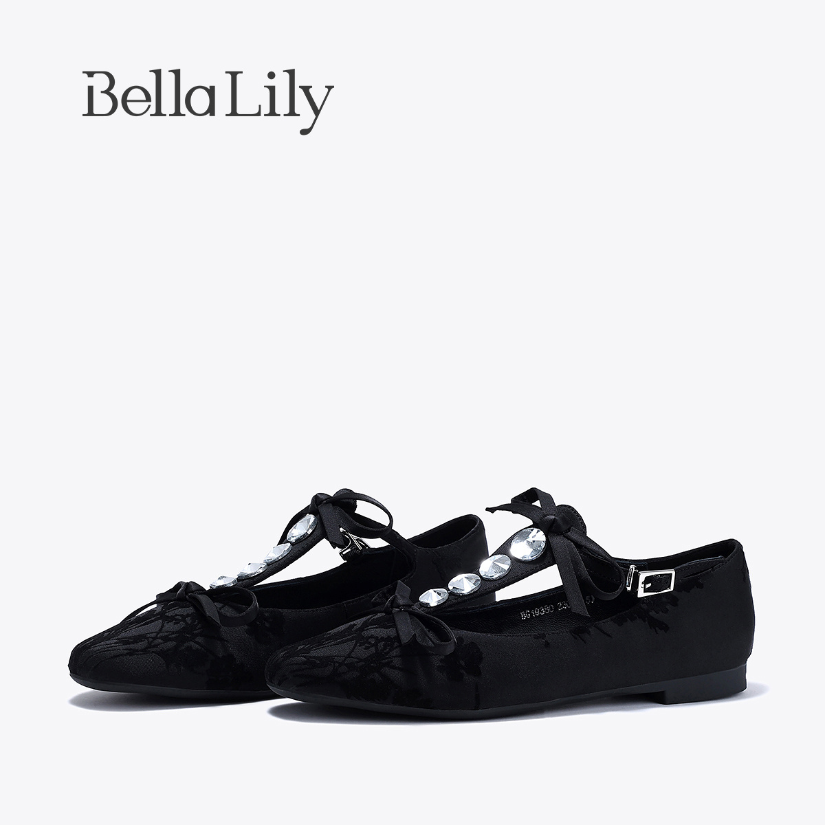 BellaLily秋款新中式轻国风单鞋舒适软底鞋T字带水钻玛丽珍鞋