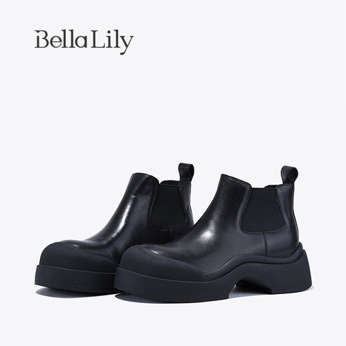 bellalily英伦厚底牛皮切尔西靴