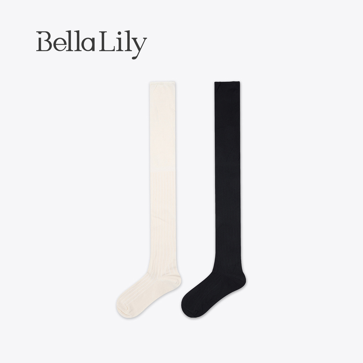 bellalily时尚纯色透气长筒棉袜