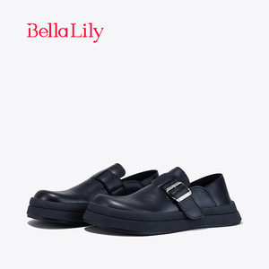 BellaLily2024春季新款可踩后跟小皮鞋鞋女休闲鞋潮流百搭单鞋