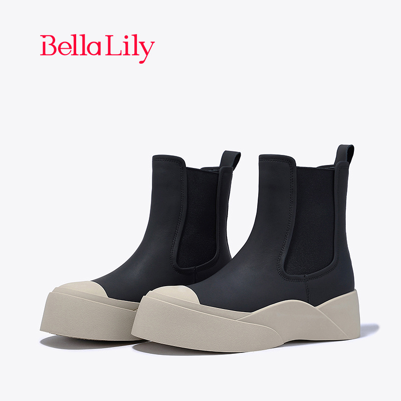 bellalily英伦厚底牛皮切尔西靴