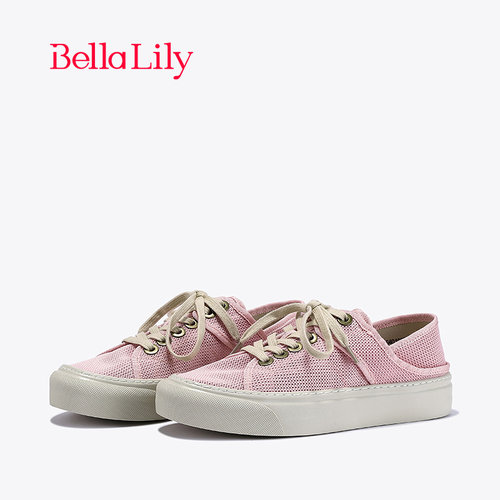 bellalily休闲平底网面粉色板鞋