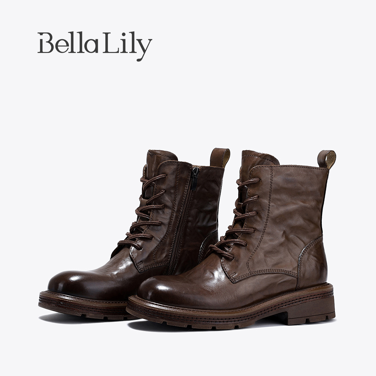 BellaLily秋季新款复古时尚马丁靴女个性百搭机车帅气中筒靴