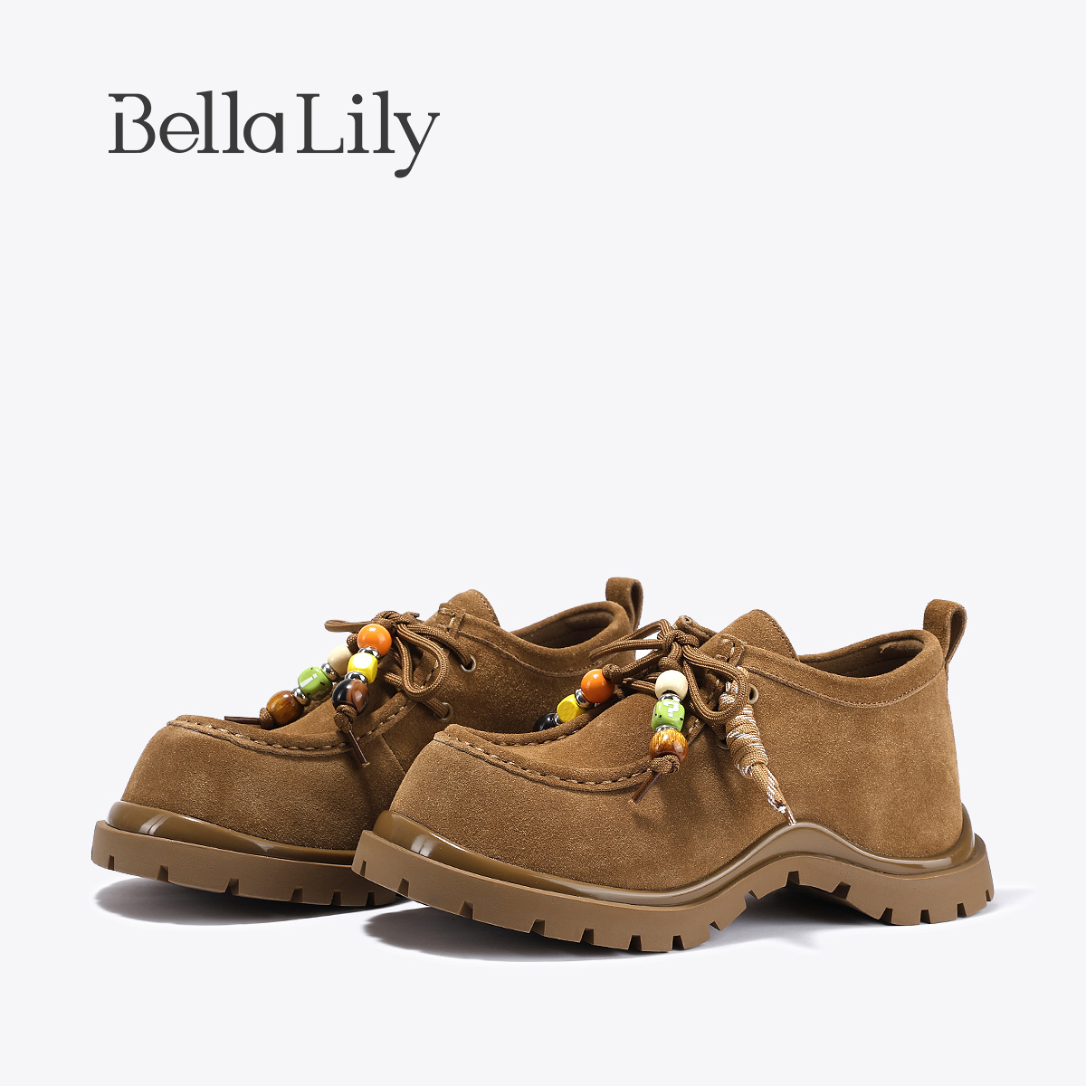 BellaLily2025秋季新款英伦风复古牛皮勃肯鞋女厚底增高鞋小皮鞋