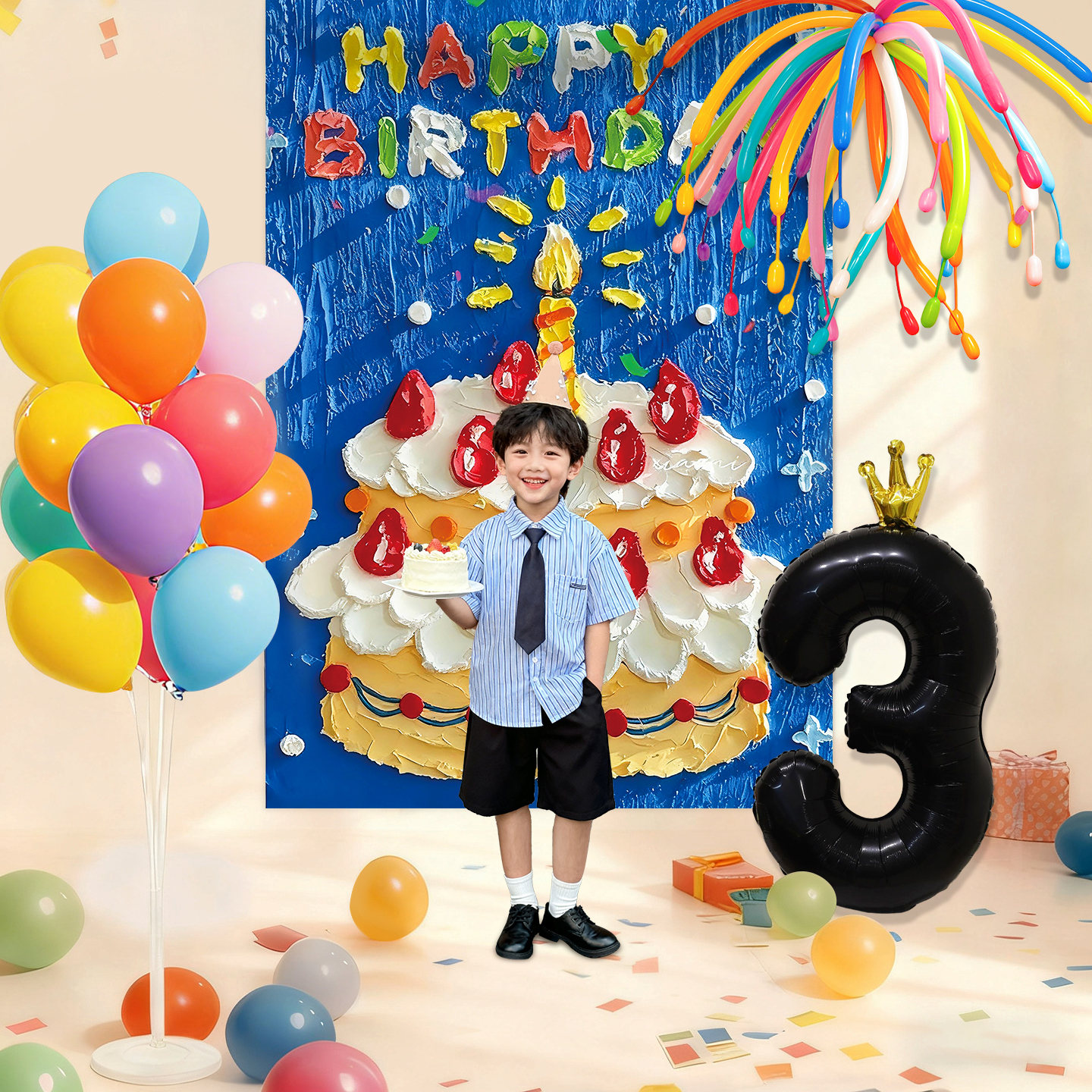 男孩8岁生日派对仪式感装扮布置套餐儿童10气球装饰蛋糕背景挂布