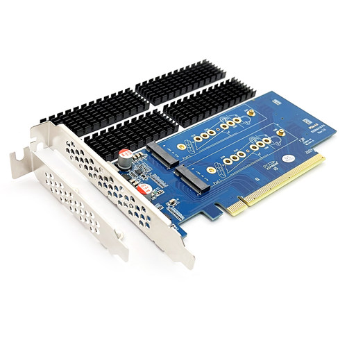 PCIe 4.0 X16转四口M.2 NVMe转接卡带4个散热器 台式机海量高速存储扩展