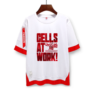 工作细胞black白细胞血小板周边动漫假两件短袖T恤衫男女五分中袖
