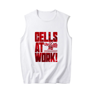 工作细胞black白细胞血小板周边无袖T恤衫男士纯棉背心学生上衣服