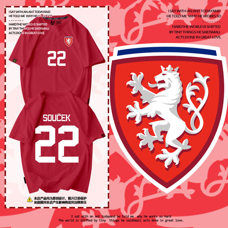 2024欧洲杯捷克队服足球迷服球衣服短袖T恤衫男女纯棉半袖体恤