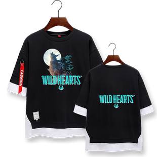 狂野之心狩猎Steam游戏ps5周边假两件t恤衫短袖男女5五分袖半中袖