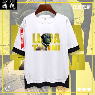 男女5五分中袖 T恤衫 Effect质量效应假两件短袖 Steam沙盒游戏Mass