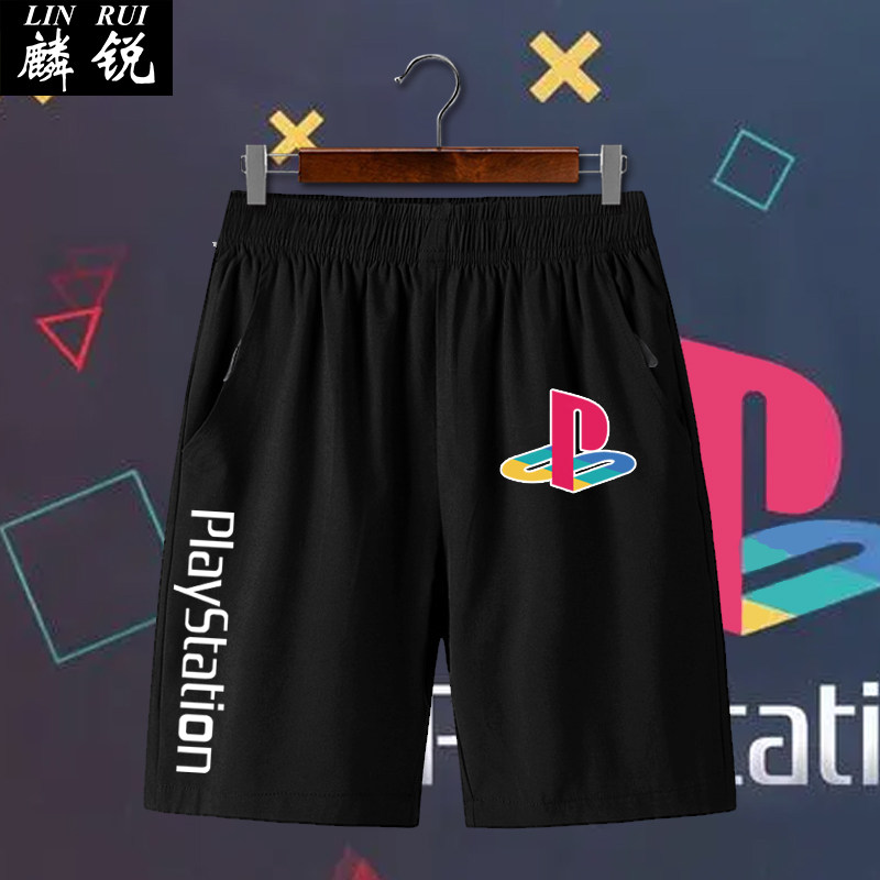 索尼ps4游戏机playstation经典周边拉链速干短裤子男士五分裤中裤