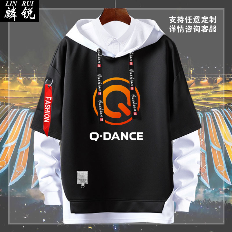 猎头者hardstyle Q-Dance电音DJ假两件连帽卫衣男女学生外套帽衫