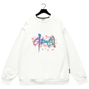 中国爱国中国风中国制造樱花圆领卫衣薄款男女加绒长袖衣服可定制