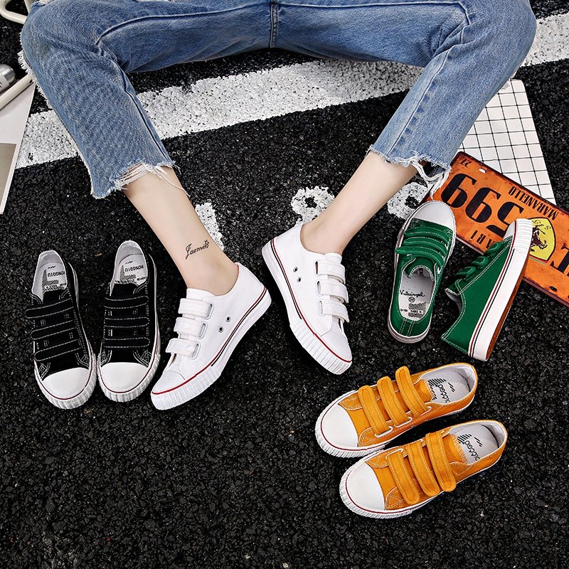 ins港风2019新款帆布鞋女学生韩版原宿ulzzang魔术贴小白女鞋超火|msdalam kategori Kasut wanita, kasut kanvas - dari Buy2taobao.com untuk memberikan perkhidmatan ejen Taobao profesional membeli