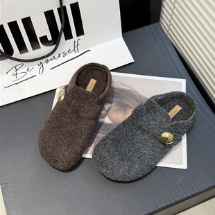 185 毛毛包头拖勃肯拖269 圆典 简约一脚蹬加绒可爱厚底2025冬季