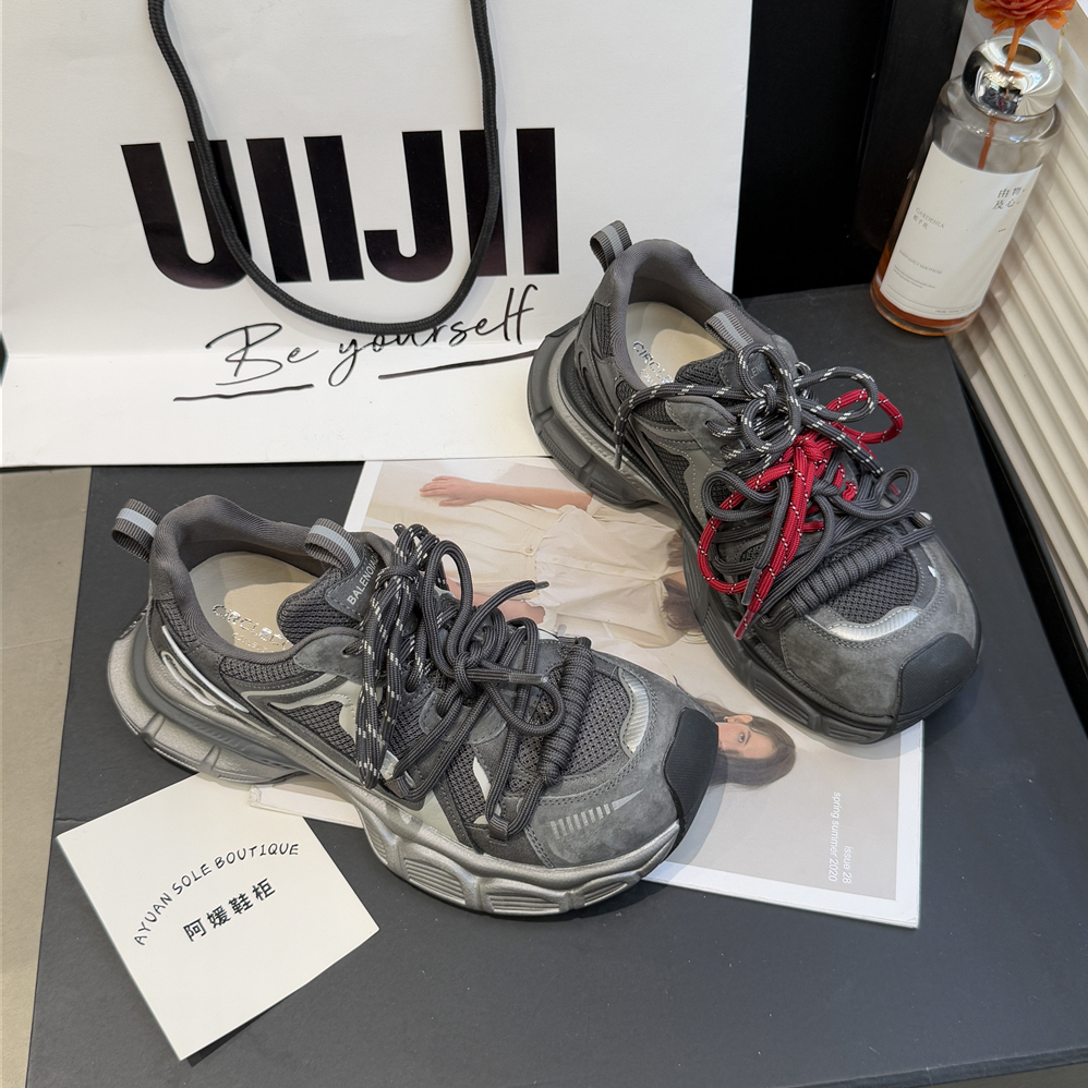 圆典~双鞋带绑带潮流厚底老爹鞋2025秋季真皮透气休闲运动鞋80-81